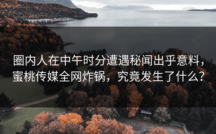 圈内人在中午时分遭遇秘闻出乎意料，蜜桃传媒全网炸锅，究竟发生了什么？