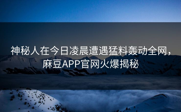 神秘人在今日凌晨遭遇猛料轰动全网，麻豆APP官网火爆揭秘