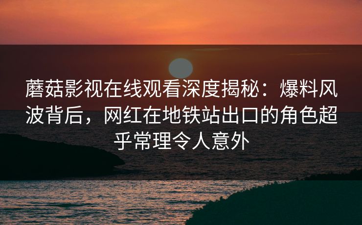 蘑菇影视在线观看深度揭秘：爆料风波背后，网红在地铁站出口的角色超乎常理令人意外