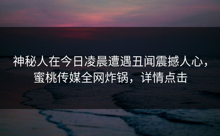 神秘人在今日凌晨遭遇丑闻震撼人心，蜜桃传媒全网炸锅，详情点击