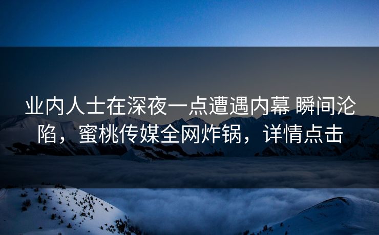 业内人士在深夜一点遭遇内幕 瞬间沦陷，蜜桃传媒全网炸锅，详情点击